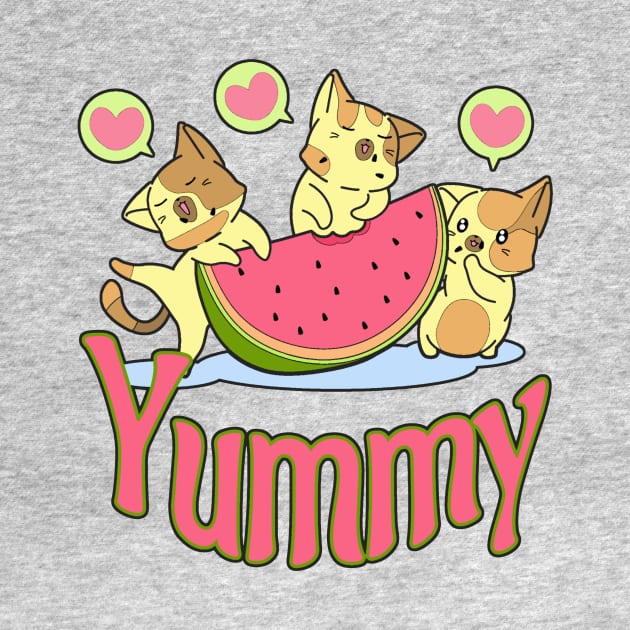 Yummy Watermelon eating Kittens by AlondraHanley